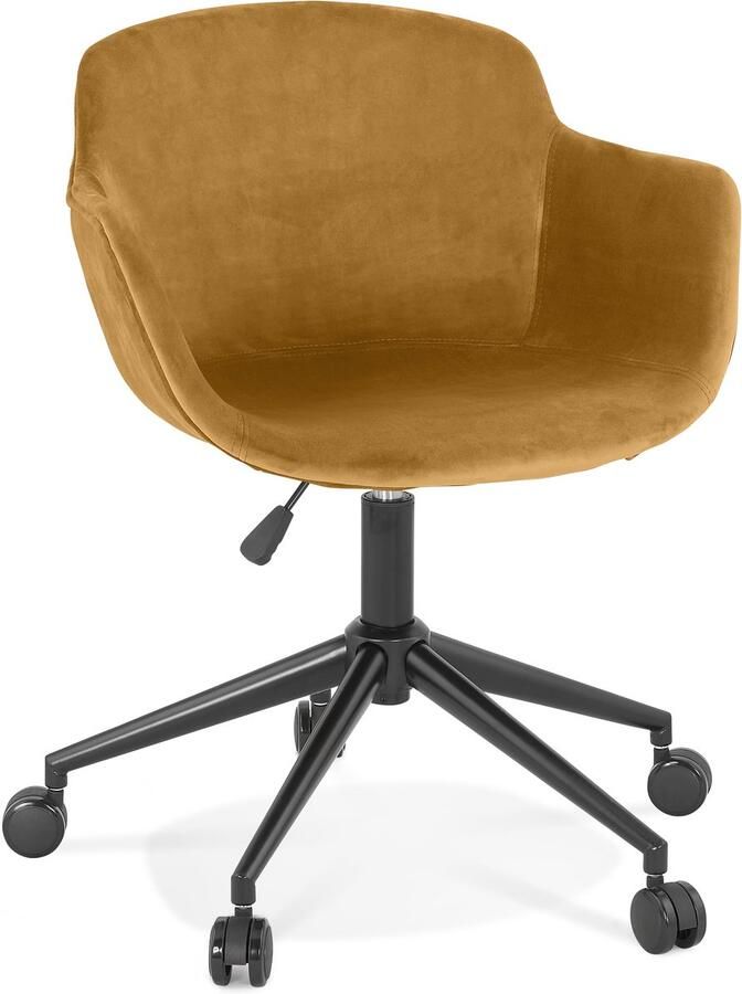 Alterego Design Alterego Bureaustoel 'ROLLING' van mosterde velours op wieltjes 59x54x80 cm