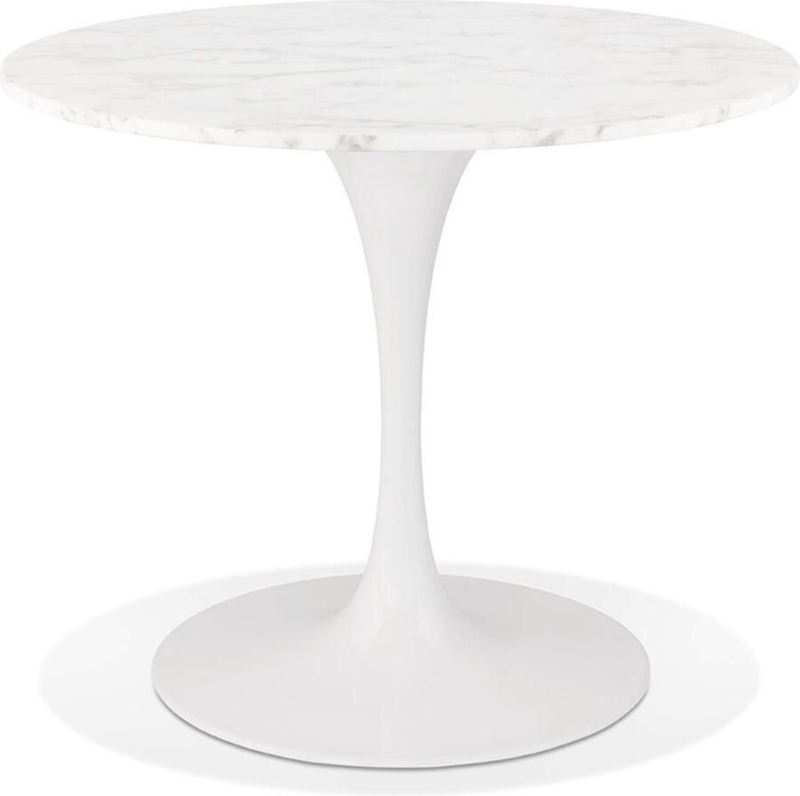 Alterego Design Alterego Ronde eettafel 'URSUS' van wit gemarmerde steen en wit metaal Ø 90 cm