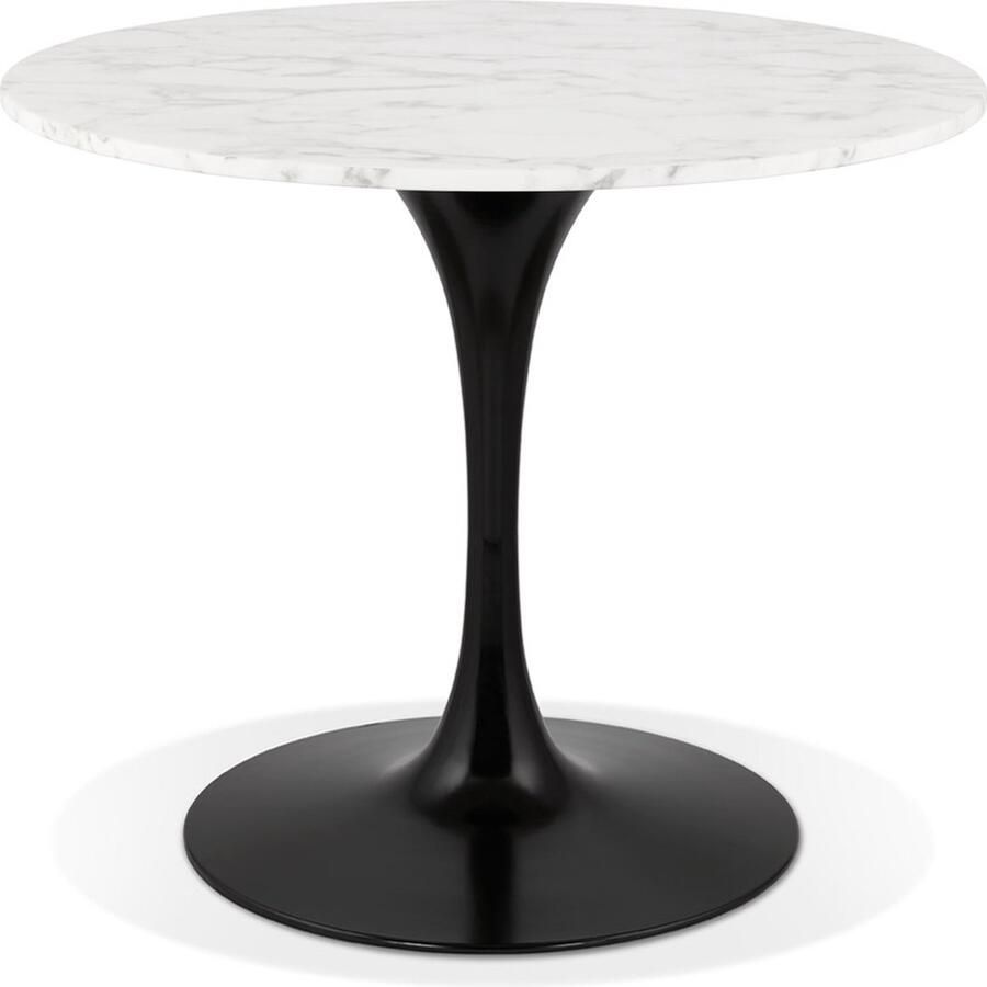 Alterego Design Alterego Ronde eettafel 'URSUS' van wit gemarmerde steen en zwart metaal Ø 90 cm