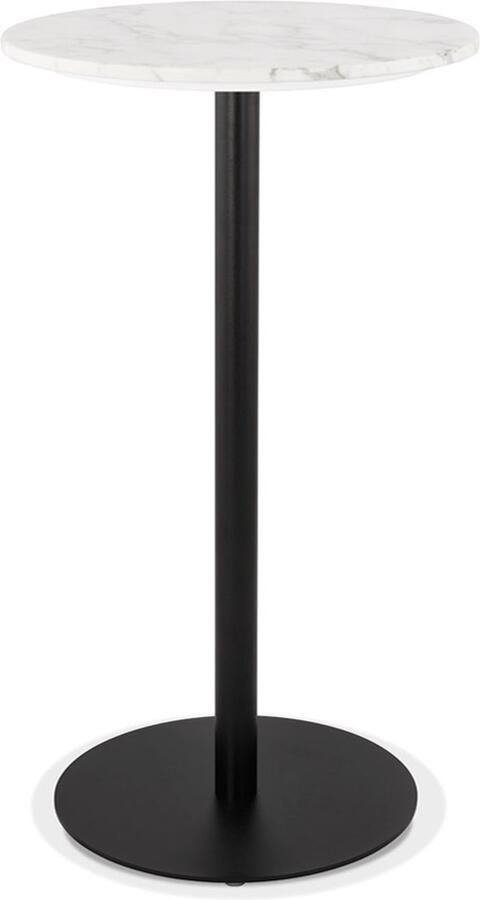 Alterego Design Alterego Ronde hoge tafel 'CORY ROUND' van wit gemarmerde steen en zwart metaal 60x60 cm