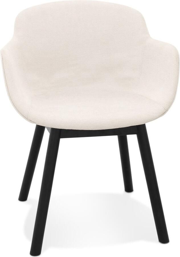 Alterego Design Alterego Stoel met armleuningen 'ROSSINI' van beige stof en poten van zwart hout 59x54x80 cm