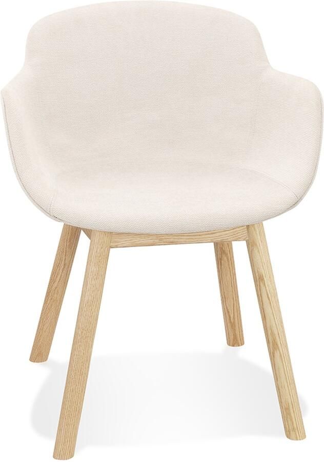 Alterego Design Alterego Stoel met armleuningen 'ROSSINI' van beige stof en poten van natuurlijk hout 59x54x80 cm