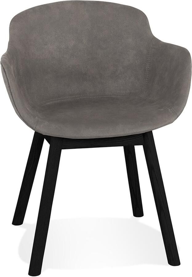 Alterego Design Alterego Stoel met armleuningen 'RUPERT' van donkergrijze microvezel en poten van zwart hout 59x54x80 cm