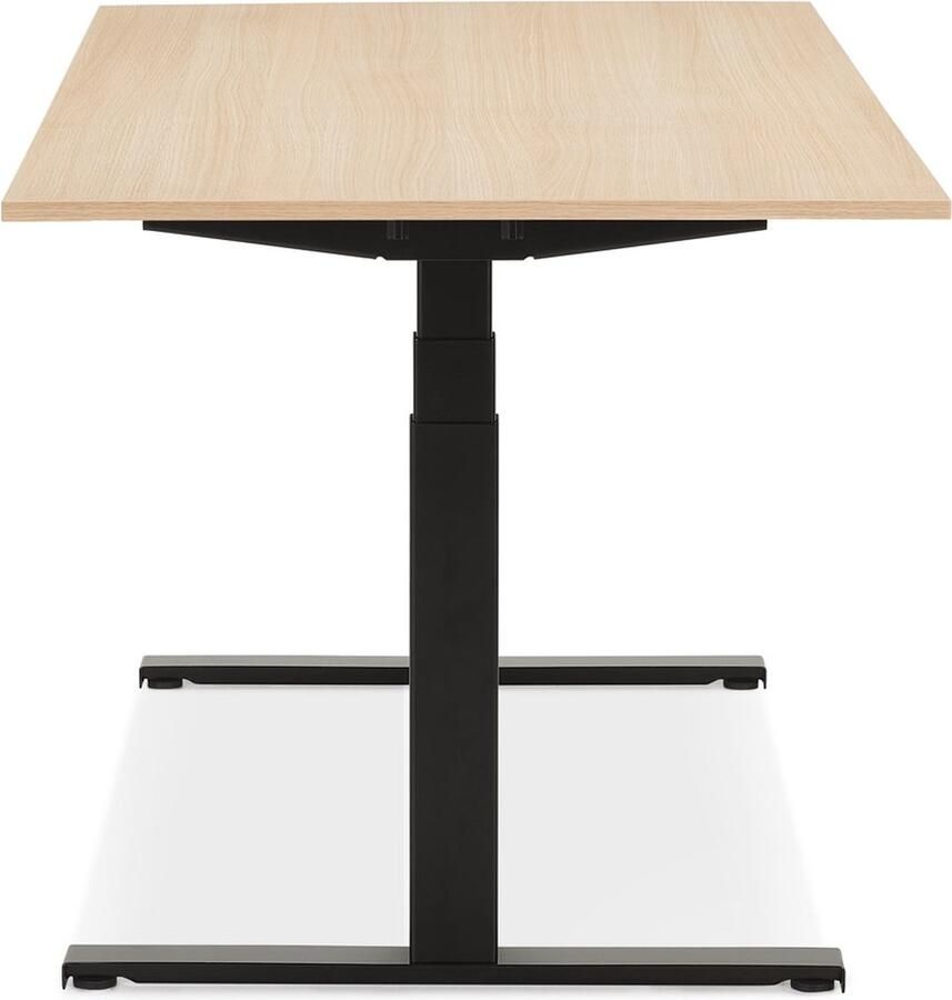 Alterego Design Alterego Zwarte elektrische zit sta-bureau 'TRONIK' met blad in natuurlijke houtafwerking 140x70 cm