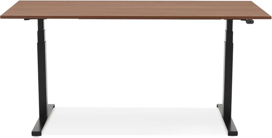 Alterego Design Alterego Zwarte elektrische zit sta-bureau 'TRONIK' met blad in notenhouten afwerking 140x70 cm