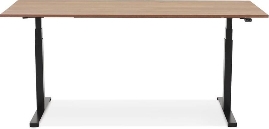 Alterego Design Alterego Zwarte ergonomische elektrische bureau 'TRONIK' met blad in notenhouten afwerking 160x80 cm