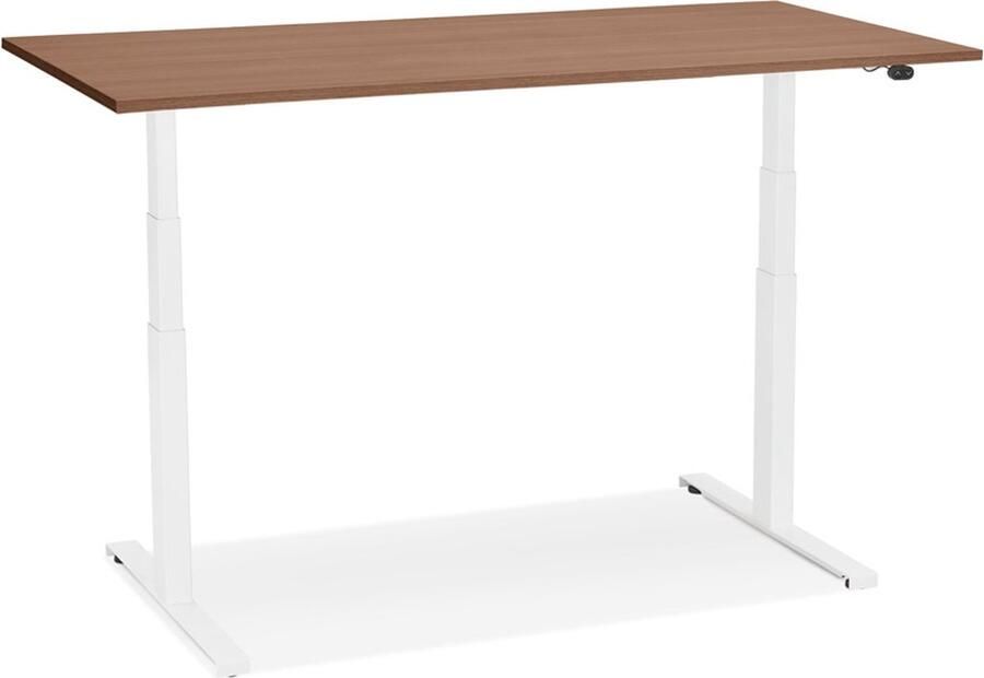 Alterego Design Alterego Witte elektrische zit sta-bureau 'TRONIK' met blad in notenhouten afwerking 140x70 cm