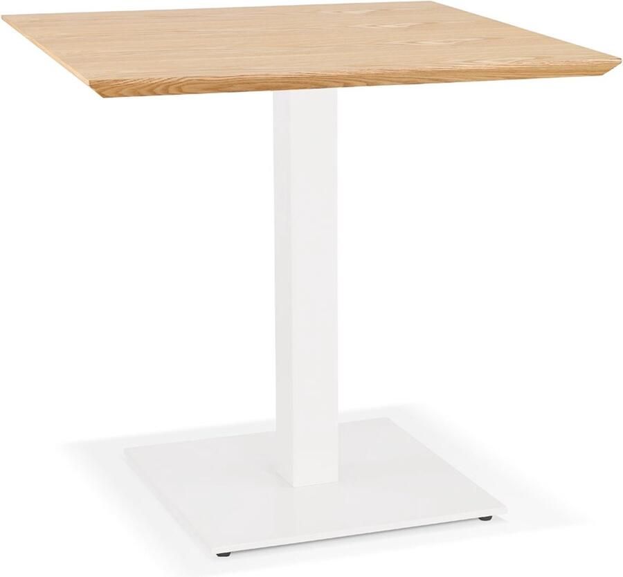 Alterego Design Alterego Vierkant eettafeltje 'REGIS' van natuurlijk afgewerkt hout en wit gietijzer 70x70 cm