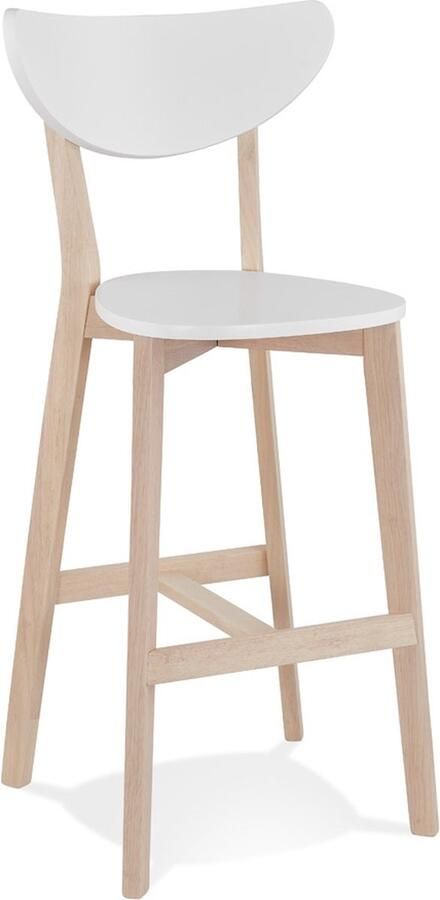 Alterego Design Alterego Witte barkruk 'LEONARDO' met structuur van natuurlijk afgewerkt hout bestel per 2 stuks prijs voor 1 stuk