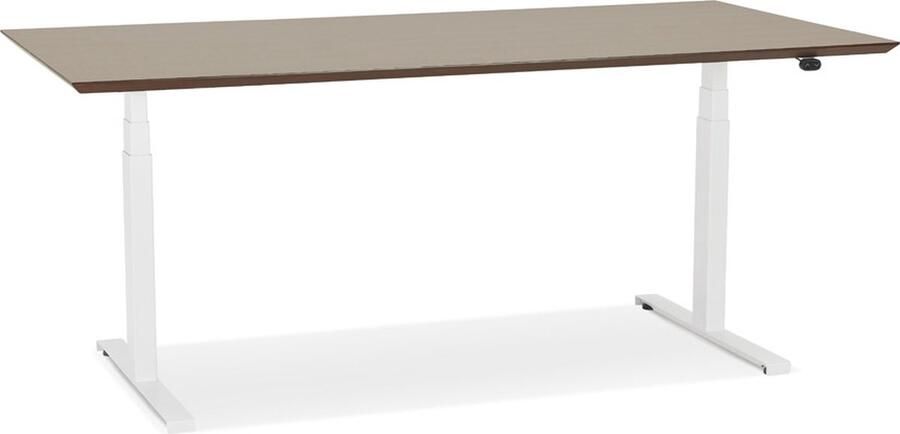 Alterego Design Alterego Witte elektrische zit sta-bureau 'BIONIK' met blad in notenhouten afwerking 180x90 cm - Foto 2