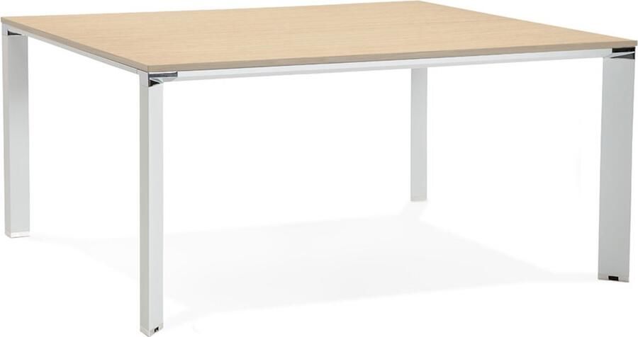 Alterego Design Alterego Vergadertafel bench-bureau 'XLINE SQUARE' in hout met natuurlijke afwerking en wit metaal 160x160 cm