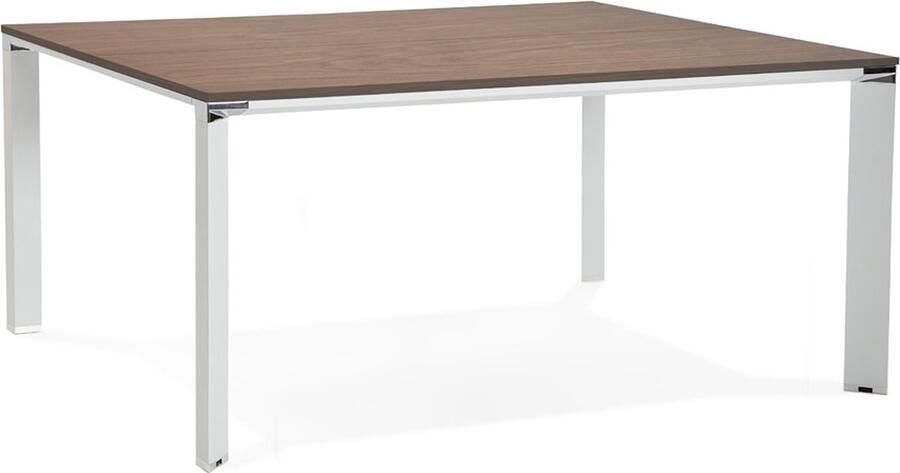 Alterego Design Alterego Vergadertafel bench-bureau 'XLINE SQUARE' met notenhouten afwerking en wit metaal 160x160 cm