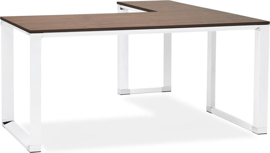 Alterego Design hoekbureau 'XLINE' met notenhouten afwerking en wit metaal (hoek naar keuze) 160 cm