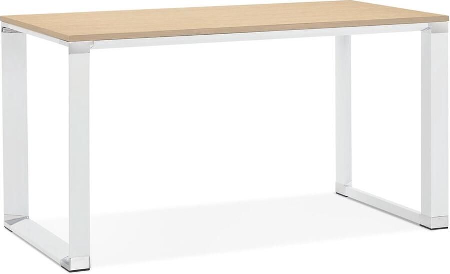 Alterego Design Alterego Klein recht designbureau 'XLINE' in hout met natuurlijke afwerking en wit metaal 140x70 cm