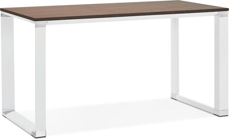 Alterego Design Alterego Klein recht designbureau 'XLINE' met notenhouten afwerking en wit metaal 140x70 cm