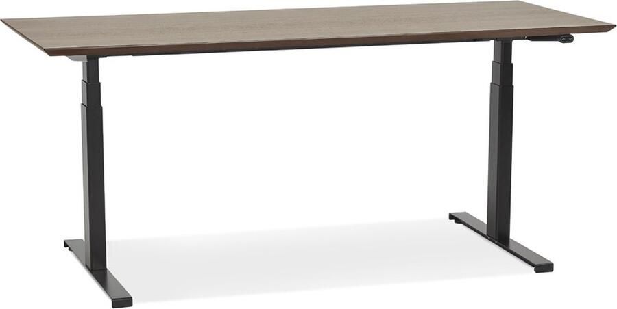 Alterego Design Alterego Zwarte elektrische zit sta-bureau 'BIONIK' met blad in notenhouten afwerking 180x90 cm - Foto 2