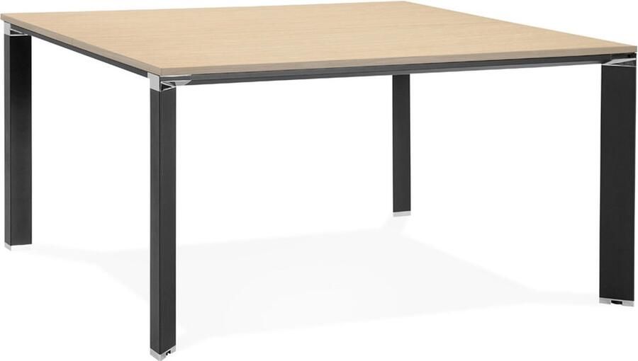 Alterego Design Alterego Vergadertafel bench-bureau 'XLINE SQUARE' met natuurlijke houten afwerking en zwart metaal 140x140 cm