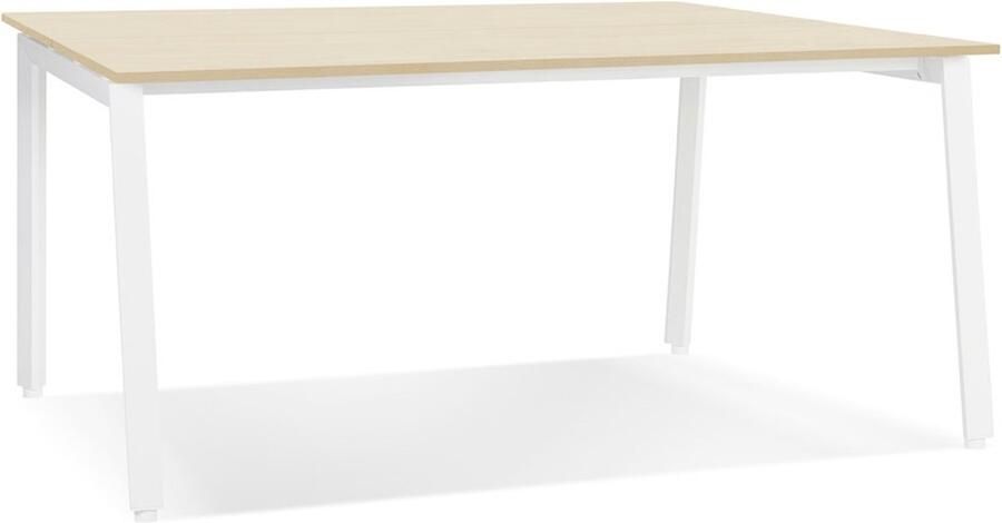 Alterego Design Alterego Vergadertafel benchbureau 'AMADEUS SQUARE' van natuurlijk afgewerkt hout en wit metaal 160x160 cm