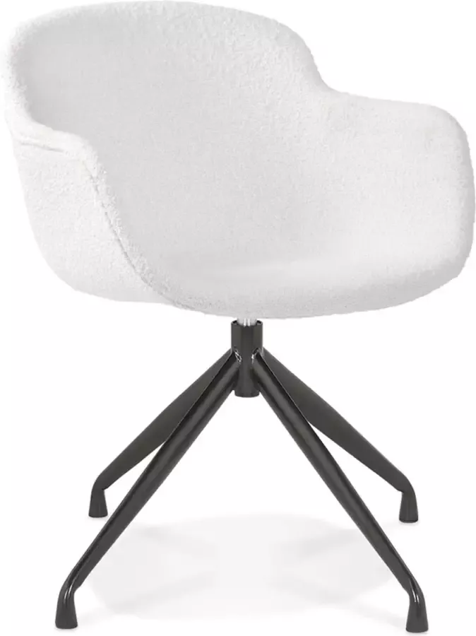 Alterego Design Alterego Draaistoel met armleuningen 'NOCTURN' van witte boucléstof en zwart metaal