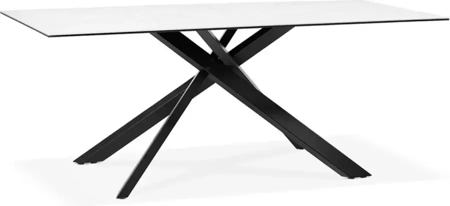 Alterego Design Alterego Eettafel 'MARKINA' in witte keramiek met zwarte x-vormige centrale voet 180 x 90 cm