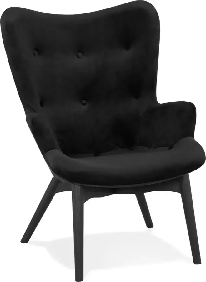 Alterego Design Alterego Fauteuil à oreille 'RUBEN' en velours noir et pieds en bois noir