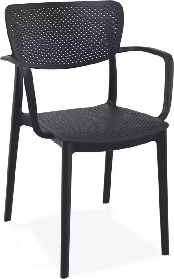 Alterego Design Alterego Geperforeerde stoel met armleuningen 'TORINA' van zwarte kunststof