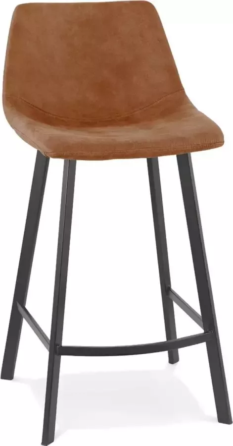 Alterego Design Alterego Halfhoge barkruk 'FUJI MINI' van bruine microvezel met zwarte metalen onderstel