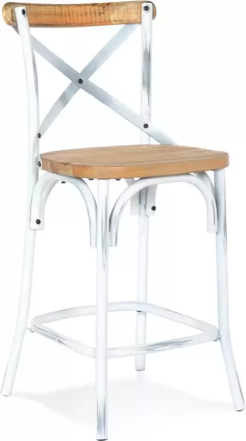 Alterego Design Alterego Halfhoge houten barkruk met verweerd notenhouteffect 'COTTAGE MINI - Foto 2