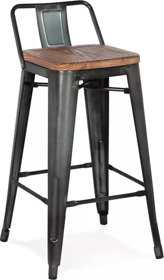 Alterego Design Alterego Halfhoge industriële barkruk 'MECANO MINI' van donkergrijs metaal