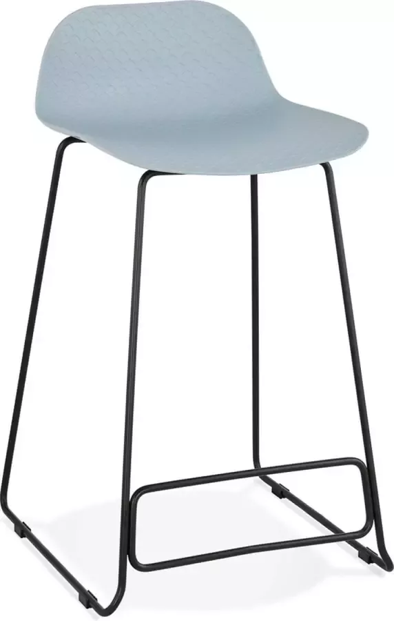 Alterego Design Alterego Halfhoge kruk 'BABYLOS MINI' blauw industriële stijl met zwart metalen voeten