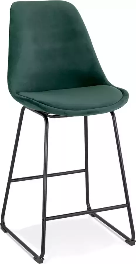 Alterego Design Alterego Halfhoge kruk 'BULLY MINI' van groene velours met zwarte metalen poten