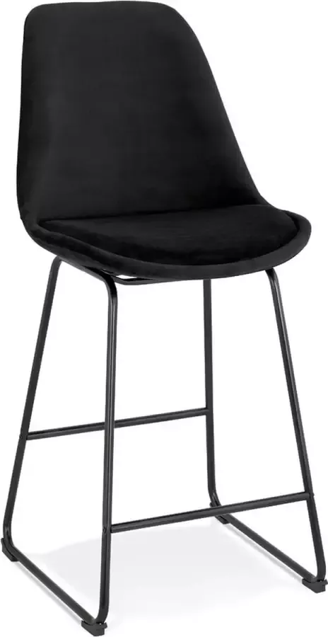 Alterego Design Alterego Halfhoge kruk 'BULLY MINI' van zwarte velours met zwarte metalen poten