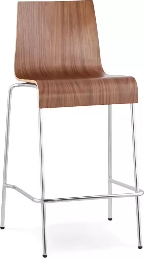 Alterego Design Alterego Halfhoge kruk 'KWATRO MINI' met afwerking uit notenhout stapelbaar