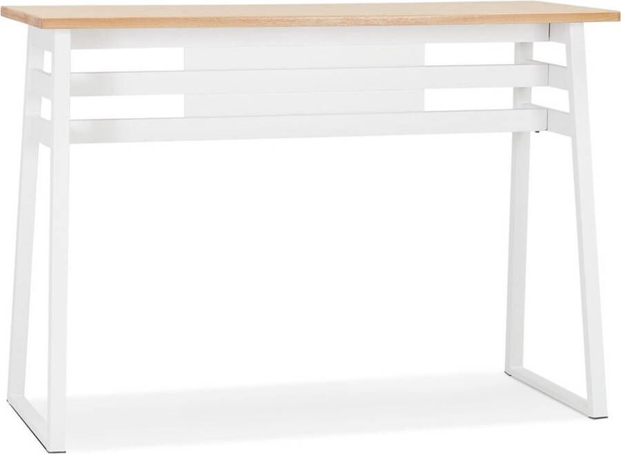 Alterego Design Alterego Hoge bartafel 'NIKI' van natuurlijk afgewerkt hout met witte metalen poot 150x60 cm