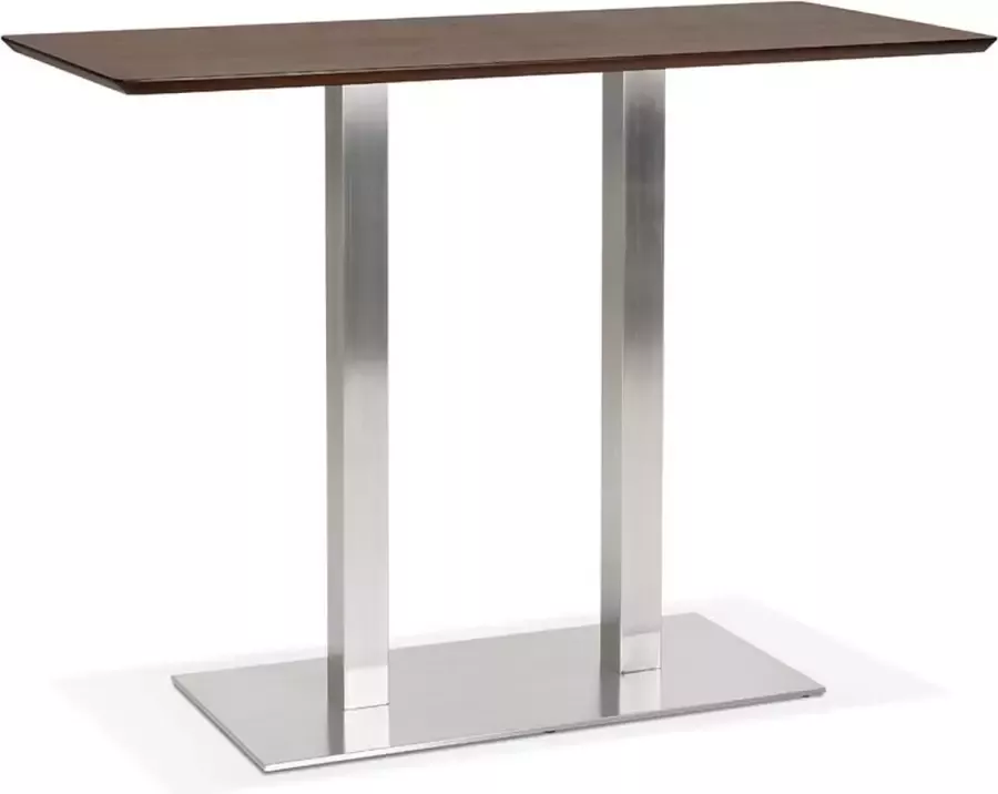 Alterego Design Alterego Hoge design tafel 'MAMBO BAR' met notenhouten afwerking en geborsteld metalen poot 150x70 cm