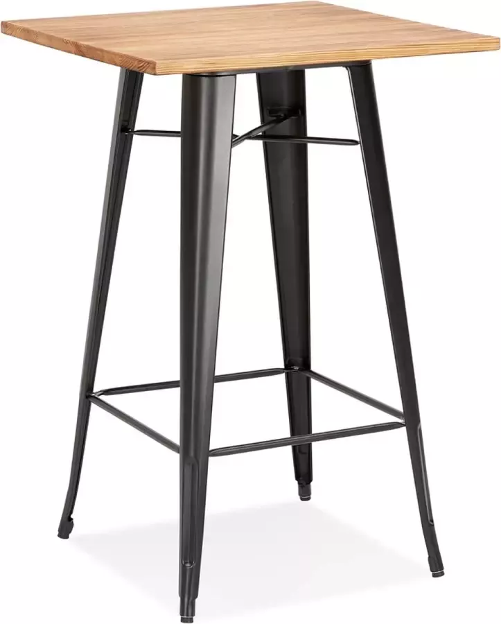Alterego Design Alterego Hoge industriële tafel 'DARIUS' van donker hout met zwarte metalen poten