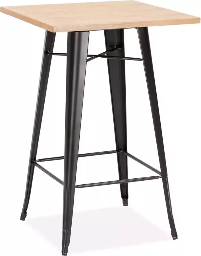 Alterego Design Alterego Hoge industriële tafel 'DARIUS' van licht hout met zwarte metalen poten