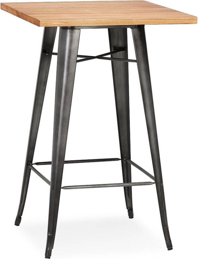 Alterego Design Alterego Industriële hoge tafel 'GRAMY' van donker hout met grijze metalen poten 70x70 cm