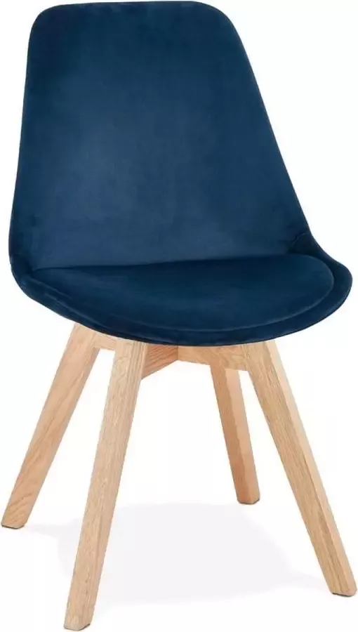 Alterego Design Alterego JOE' stoel in blauw fuweel met een structuur in natuurijk hout