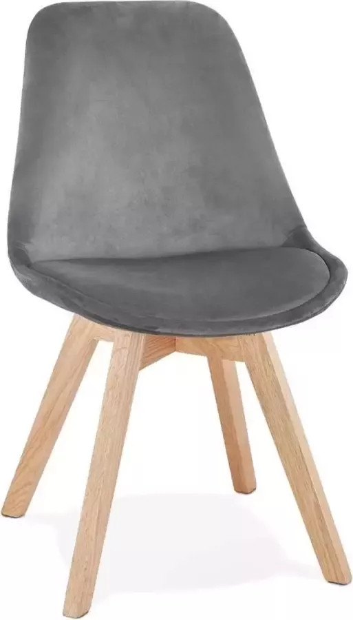 Alterego Design Alterego JOE' stoel in grijs fuweel met een structuur in natuurijk hout
