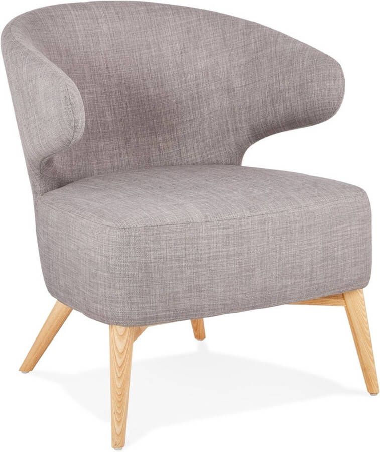 Alterego Design Alterego Lounge chair 'ODILE' in grijze stof en natuurlijke poten van hout