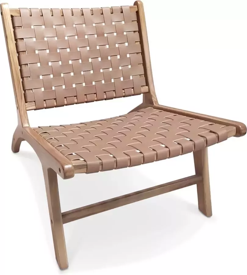 Alterego Design Alterego Loungefauteuil 'LONGO' van natuurlijk teakhout en bruin leer