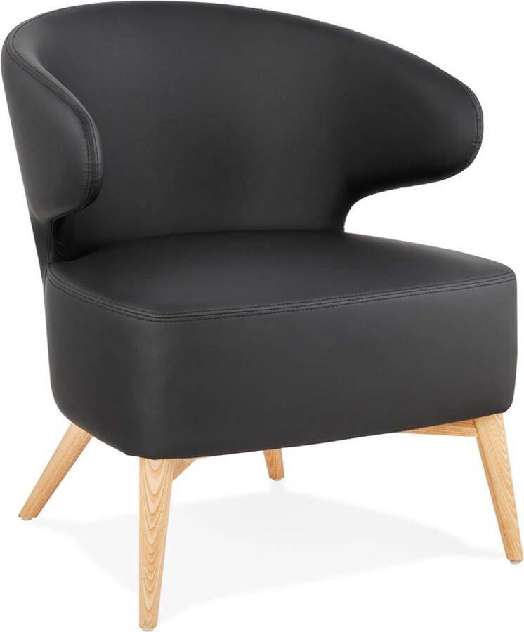 Alterego Design Alterego Loungestoel 'NORMAN' zwarte en natuurlijke afwerking houten poten