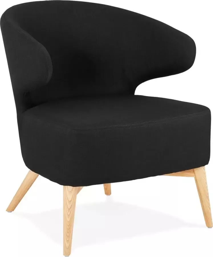 Alterego Design Alterego ODILE' loungestoel in zwarte stof en natuurlijke poten van natuurlijk hout