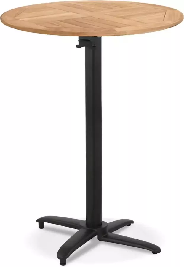Alterego Design Alterego Opvouwbare ronde bartafel 'BRUNELLA BAR' van teakhout en zwart metaal Ø 70 cm