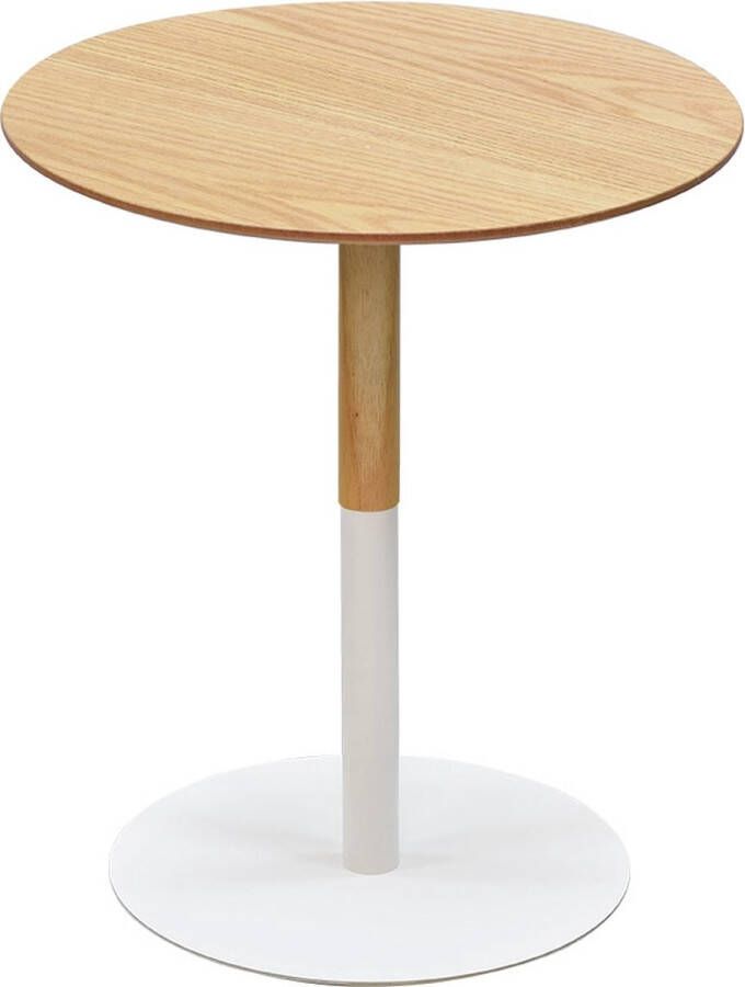 Alterego Design Alterego Ronde bijzettafel 'DILA H45' in natuurlijke houtafwerking en wit metaal