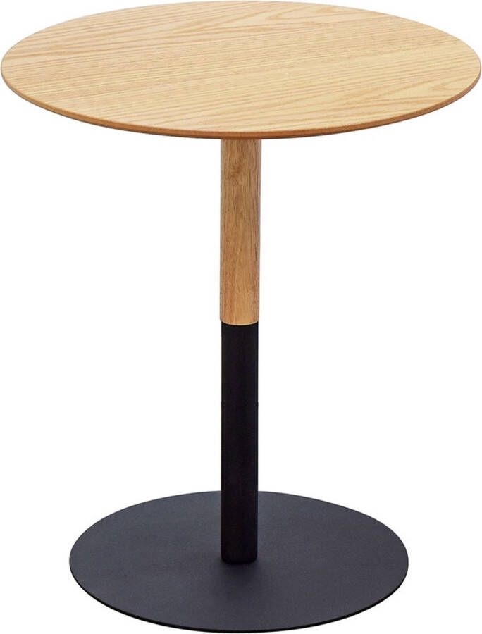 Alterego Design Alterego Ronde bijzettafel 'DILA H45' in natuurlijke houtafwerking en zwart metaal