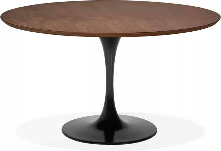 Alterego Design Alterego Ronde design eet- bureautafel 'GLOBO' met notenhouten afwerking en centrale poot van zwart metaal Ø120 cm