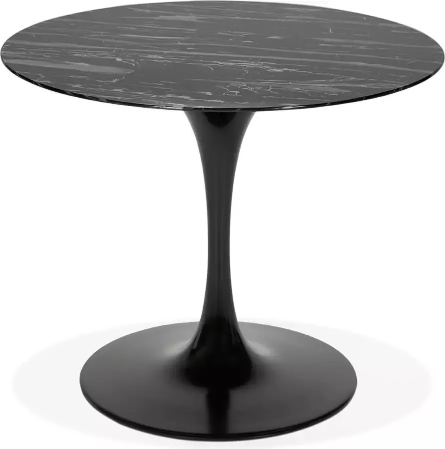 Alterego Design Alterego Ronde designeettafel 'GOST' van zwart glas met marmereffect Ø 90 cm