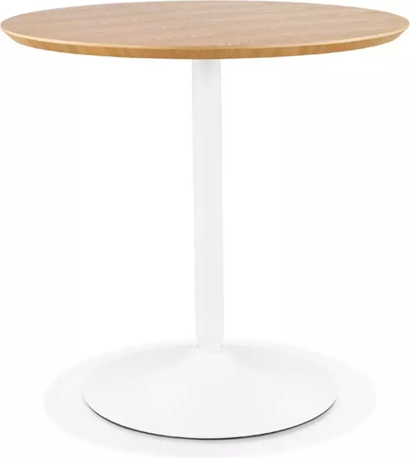 Alterego Design Alterego Ronde designtafel 'HUSH' van hout met natuurlijke afwerking en wit metaal Ø 80 cm